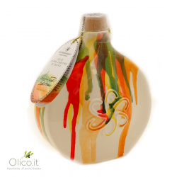 Flasque en Céramique Deruta "Color Fall" avec Huile Extra Vierge d'Olive 