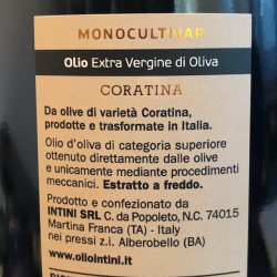 Huile Extra Vierge d'Olive Intini Monovariétale Coratina 500 ml