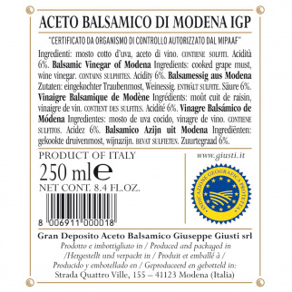 Vinaigre Balsamique de Modena IGP 2 Médailles Or "Il Classico" 250 ml