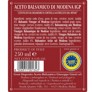 Balsamic Vinegar of Modena PGI 3 Gold Medals "Riccardo Giusti" 250 ml x 6