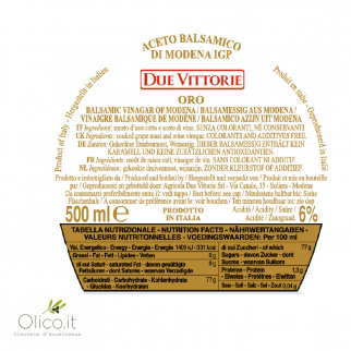 Vinaigre Balsamique de Modena IGP Due Vittorie Oro 6 x 500 ml 