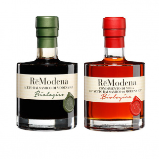 Duo ReModena Organic Balsamic Vinegar: Apple Dressing and Balsamic of Modena PGI 250 ml x 2