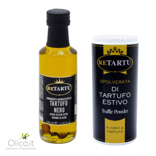 Set Truffe Noire: Poudre de Truffe d'été 100 gr et Condiment à base de huile d'olive extra vierge 100 ml