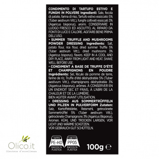 Set Truffe Noire: Poudre de Truffe d'été 100 gr et Condiment à base de huile d'olive extra vierge 100 ml