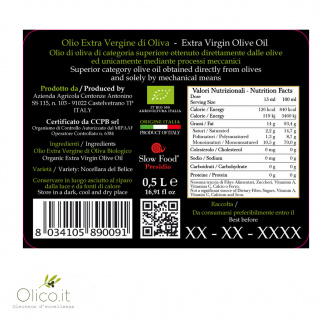 Huile d'Olive Extra Vierge Biologique Monovariétale Nocellara del Belice 500 ml